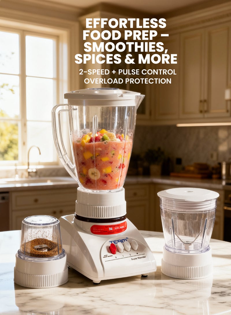 TEAM 3-in-1 Blender with Grinder & Chopper | 400W Powerful Motor | Stainless Steel Blades | 2 Speed + Pulse | Multi-Purpose  Kitchen Appliance - Image 4